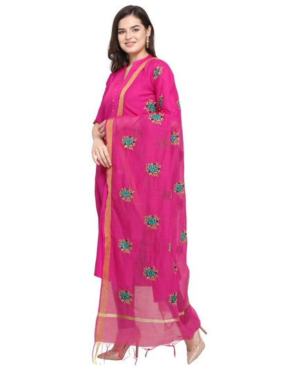 Sensuous Pink Coloured Cotton Silk Thread Embroidered Dupatta | Sudathi