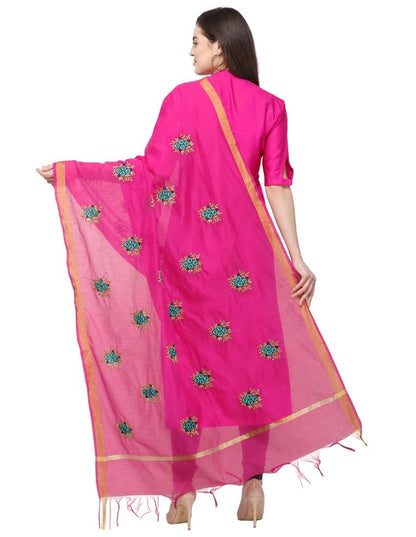 Sensuous Pink Coloured Cotton Silk Thread Embroidered Dupatta | Sudathi