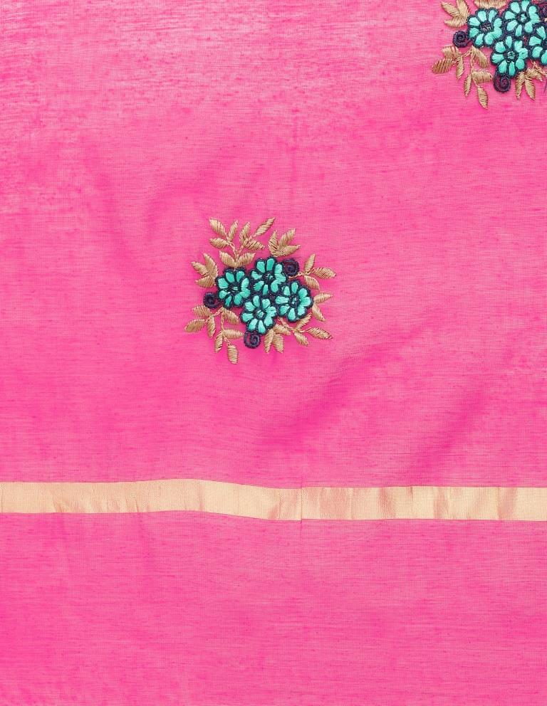 Sensuous Pink Coloured Cotton Silk Thread Embroidered Dupatta | Sudathi