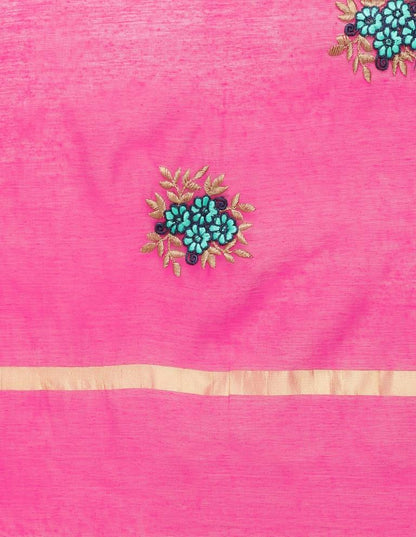 Sensuous Pink Coloured Cotton Silk Thread Embroidered Dupatta | Sudathi
