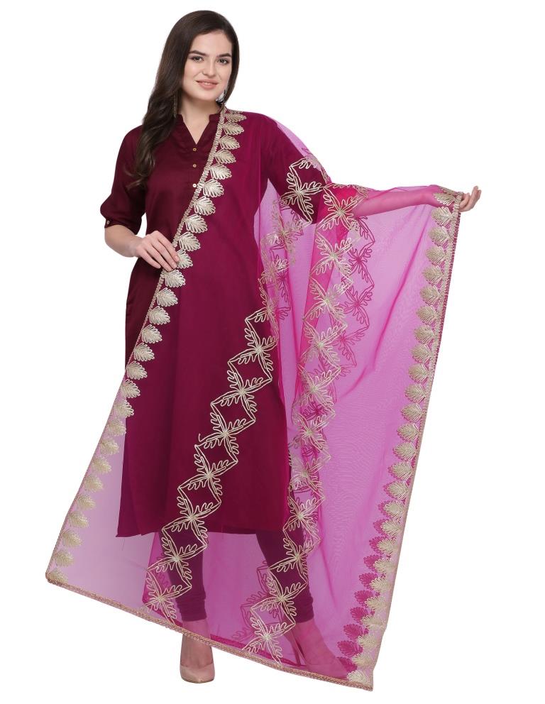 Adorable Pink Coloured Net Gota Work Dupatta | Sudathi