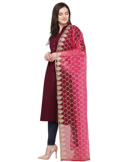 Dashing Peach Pink Coloured Net Gota Work Dupatta | Sudathi