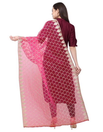 Dashing Peach Pink Coloured Net Gota Work Dupatta | Sudathi