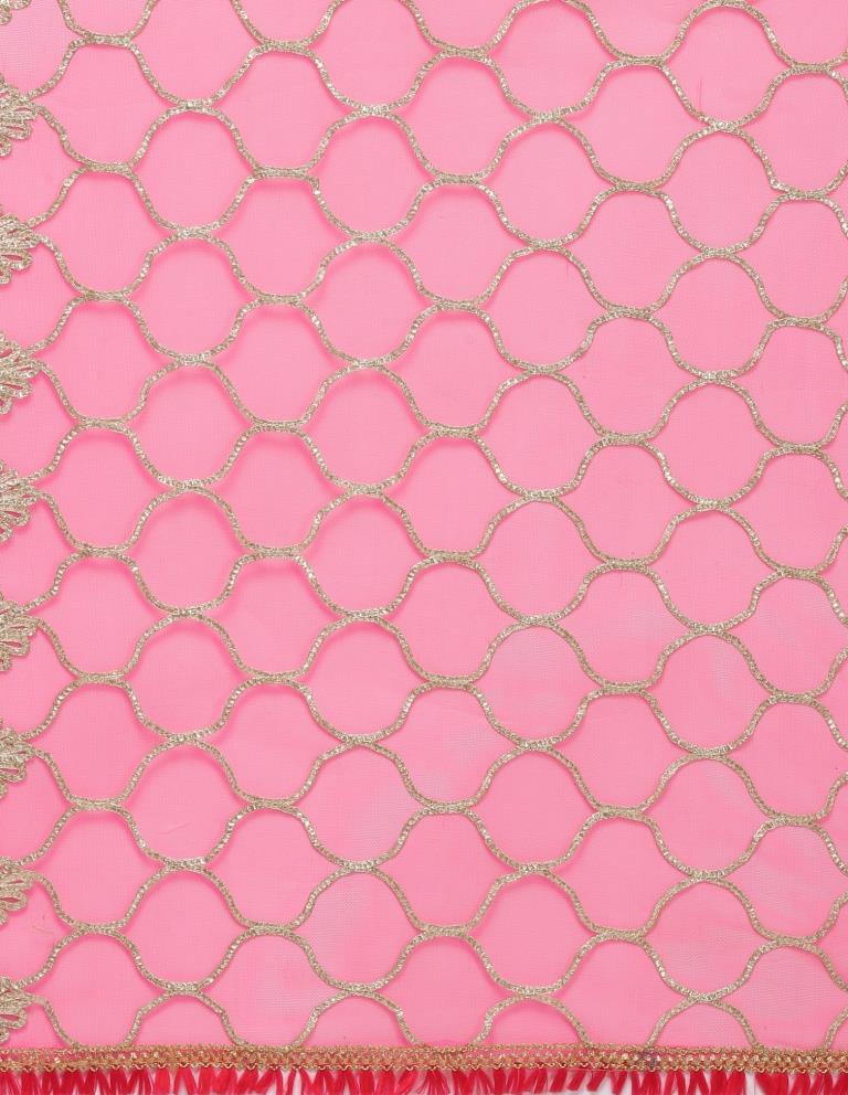 Dashing Peach Pink Coloured Net Gota Work Dupatta | Sudathi