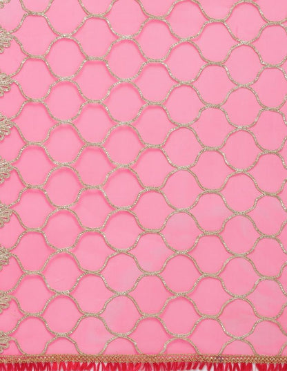 Dashing Peach Pink Coloured Net Gota Work Dupatta | Sudathi