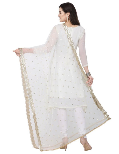 Breezy White Coloured Net Sequins And Zari Embroidered Dupatta | Sudathi