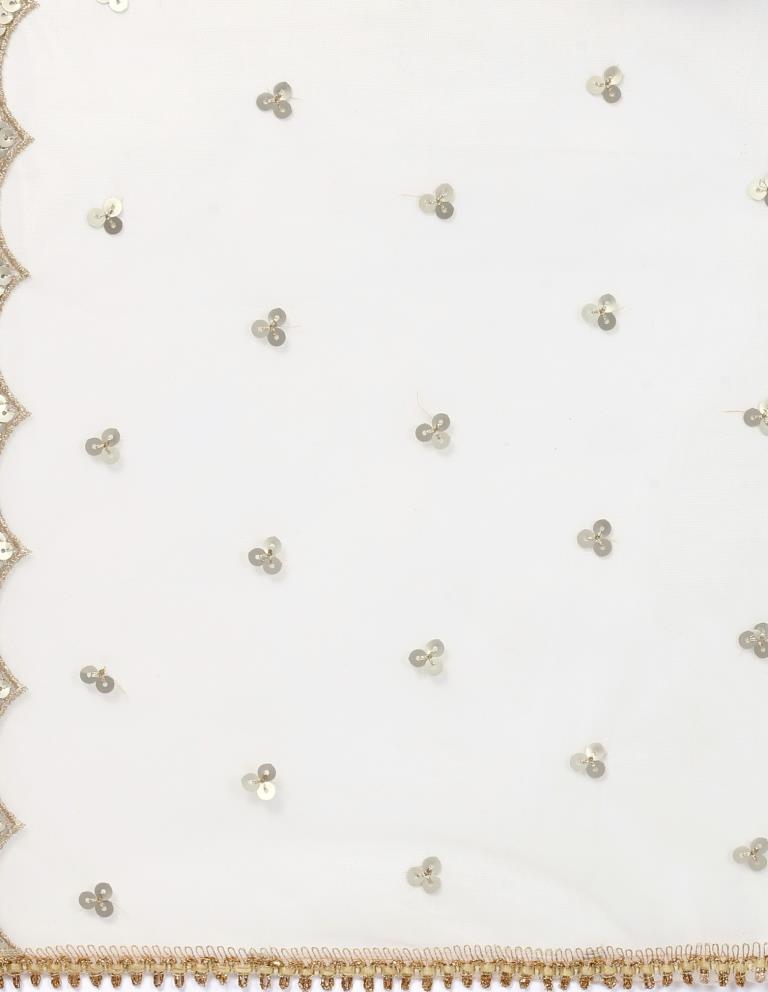 Breezy White Coloured Net Sequins And Zari Embroidered Dupatta | Sudathi