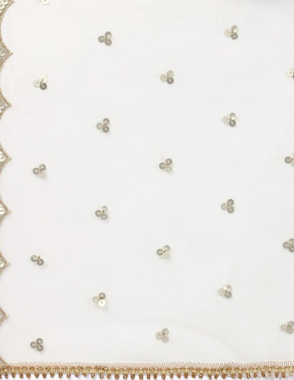 Breezy White Coloured Net Sequins And Zari Embroidered Dupatta | Sudathi