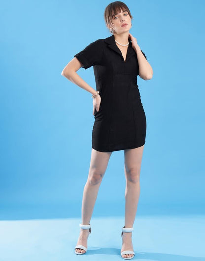 Black Cotton Plain Bodycon Dress