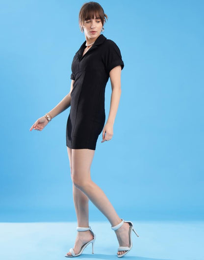 Black Cotton Plain Bodycon Dress