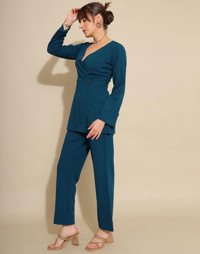 Rama Blue Lycra Plain Co-ords Set