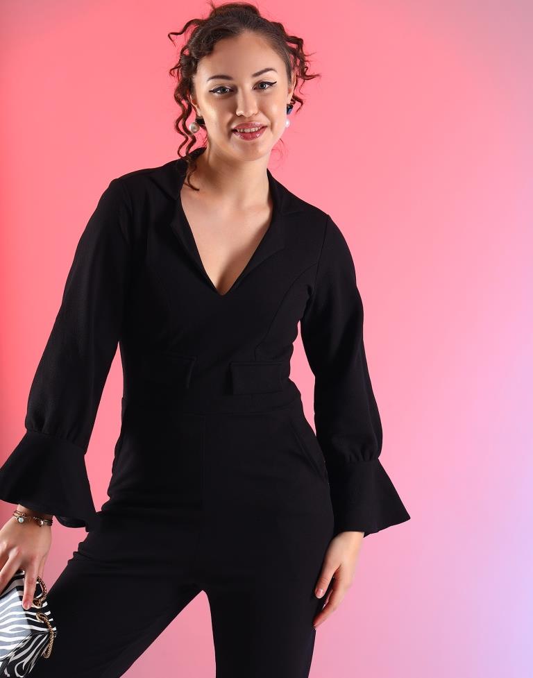 Black Lycra Plain Jumpsuit Dress