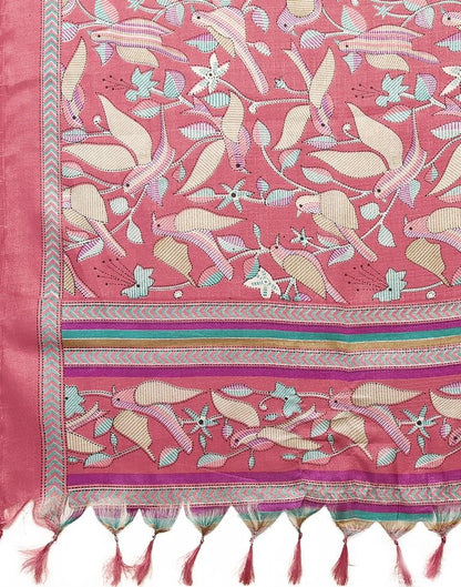 Pink Embroidery Muslin Flared Kurta With Pant And Dupatta