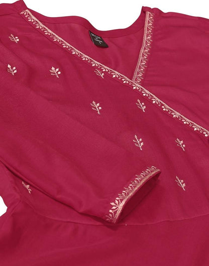 Pink Embroidery Muslin Flared Kurta With Pant And Dupatta