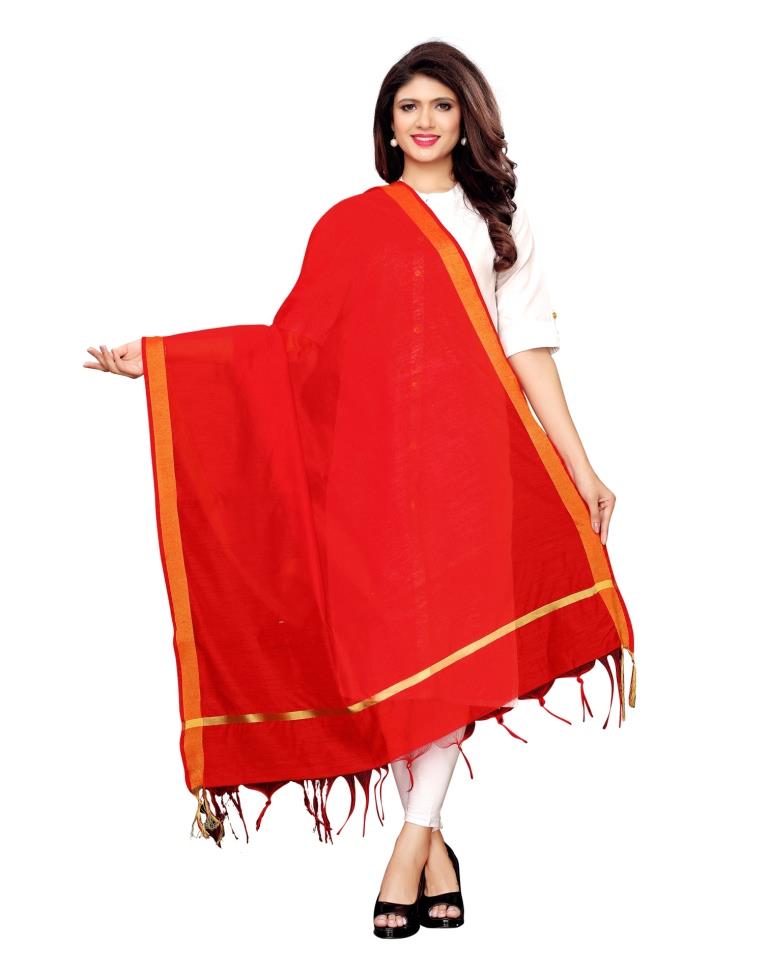 Dazzling Red Coloured Cotton Silk Dyed Dupatta | Sudathi