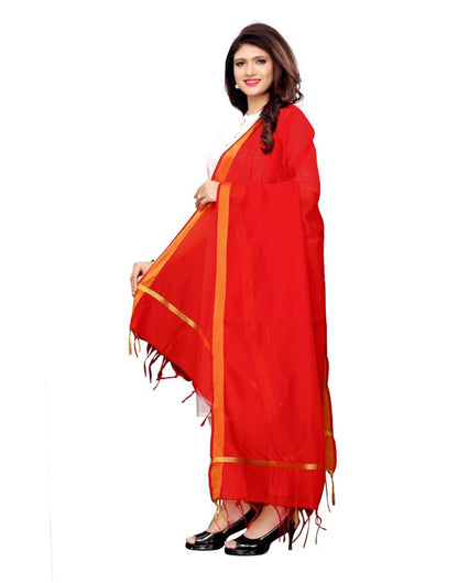Dazzling Red Coloured Cotton Silk Dyed Dupatta | Sudathi