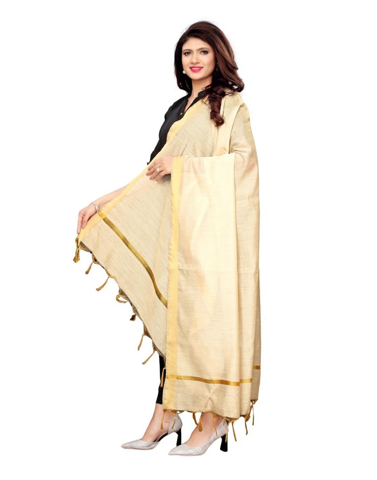 Exuberant Beige Coloured Cotton Silk Dyed Dupatta | Sudathi