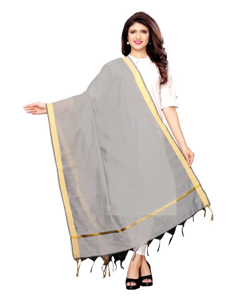 Eye Catching Grey Coloured Cotton Silk Dyed Dupatta | Sudathi