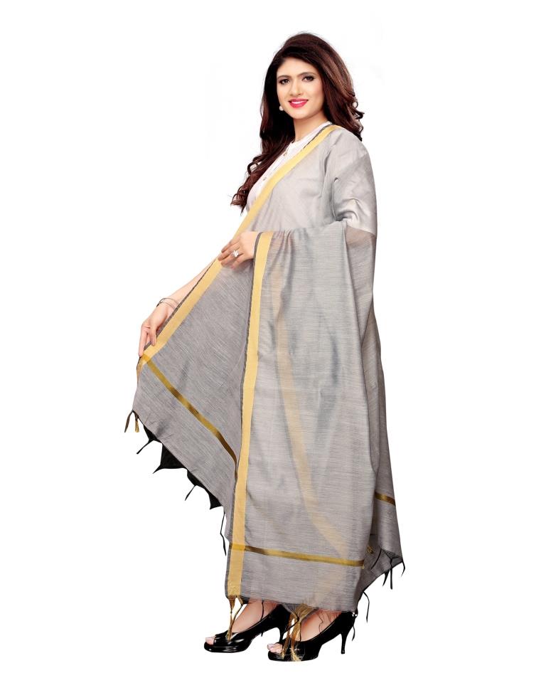 Eye Catching Grey Coloured Cotton Silk Dyed Dupatta | Sudathi