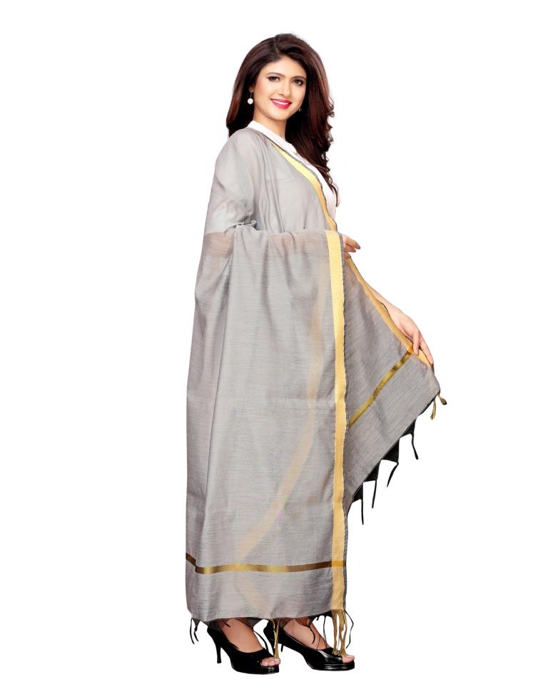 Eye Catching Grey Coloured Cotton Silk Dyed Dupatta | Sudathi
