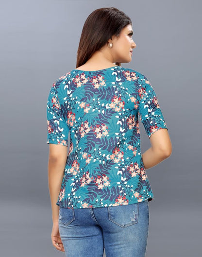 Bewitching Turquoise Coloured Printed Crepe Tops | Sudathi