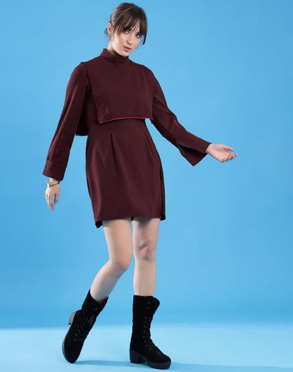 Maroon Lycra Plain A-Line Dress