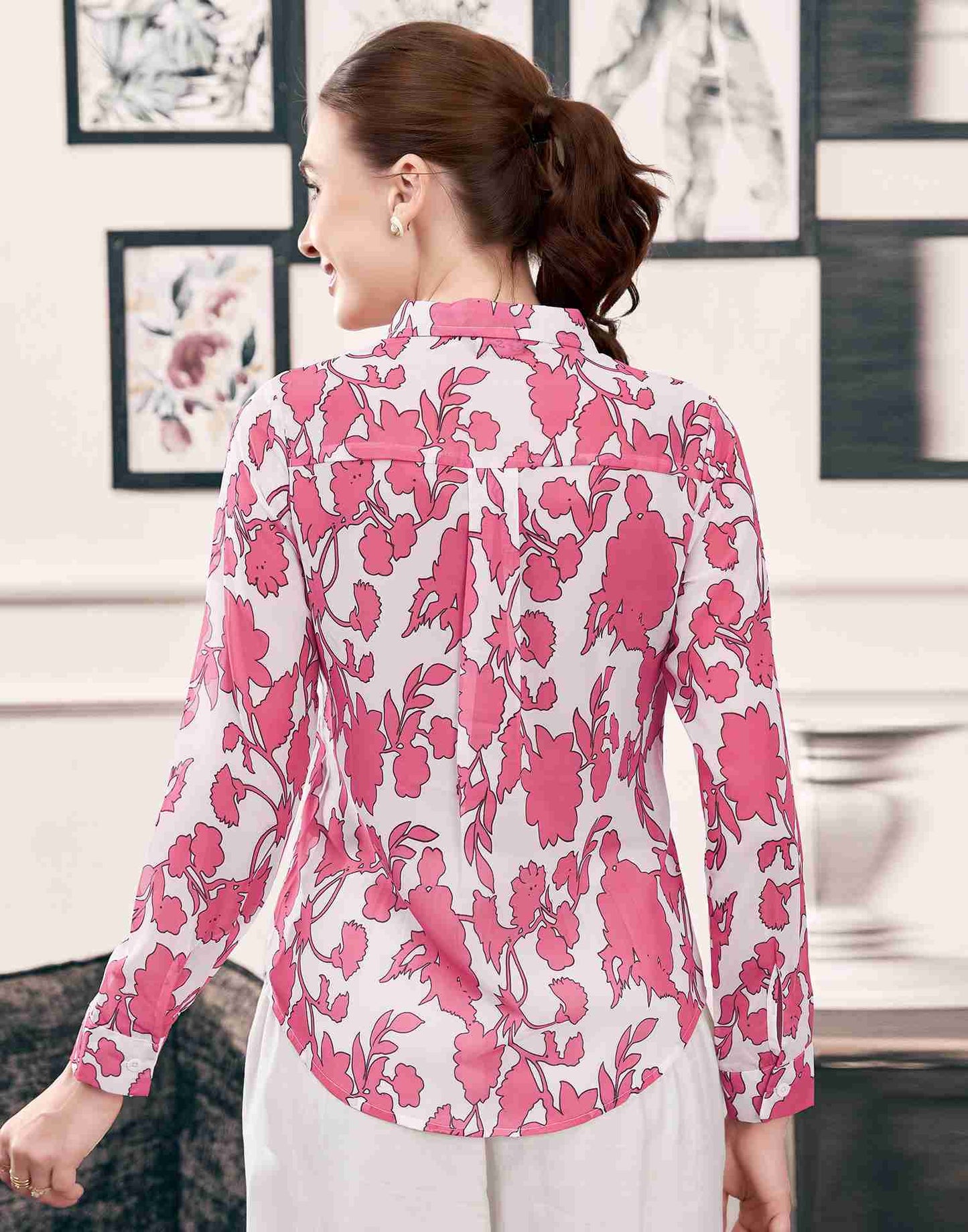 White Georgette Printed Shirt