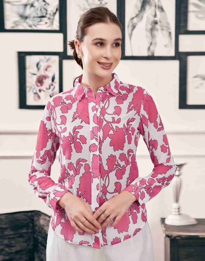 White Georgette Printed Shirt
