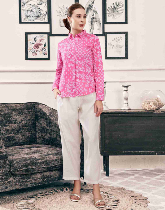 Pink Cotton Printed Shirt
