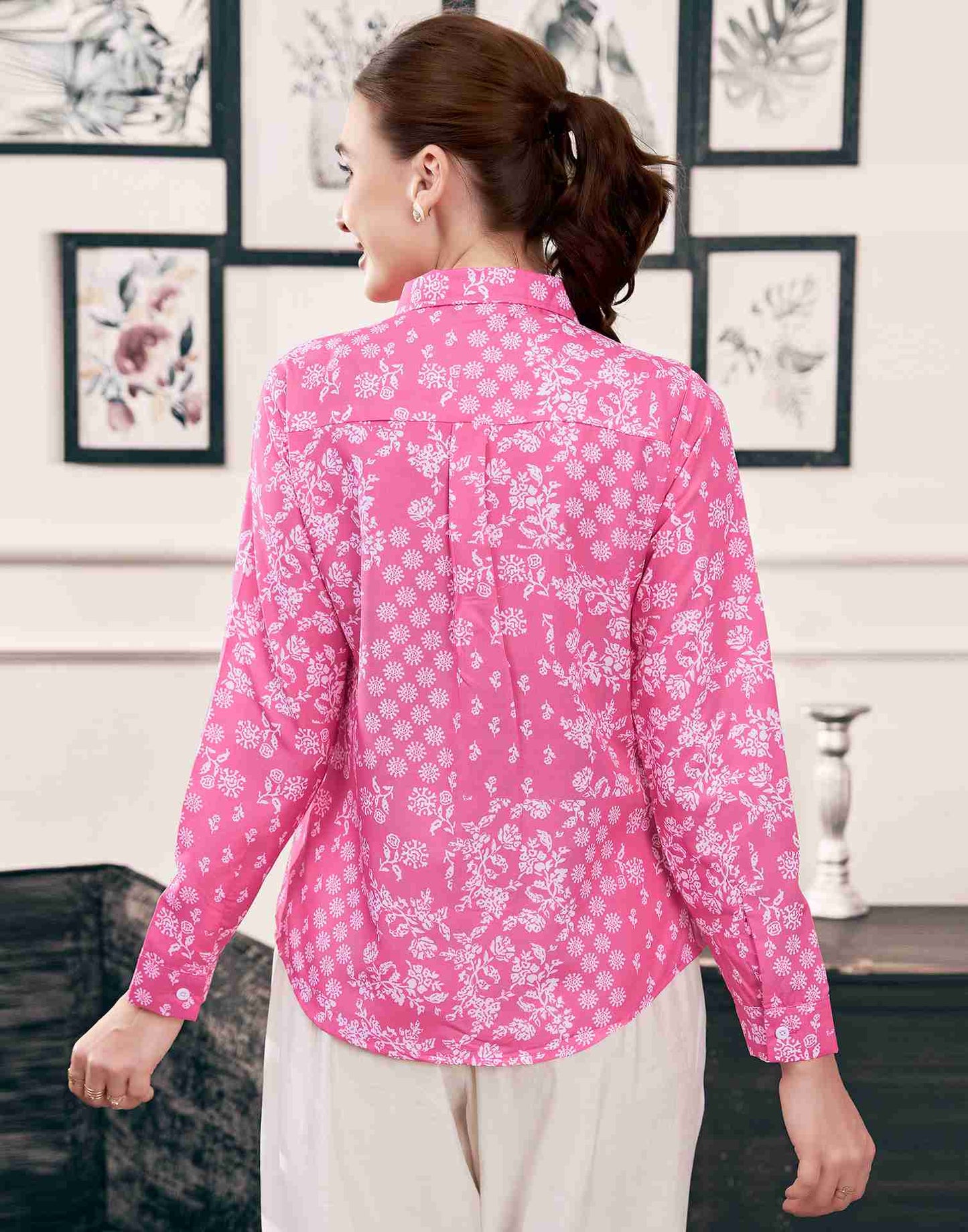 Pink Cotton Printed Shirt