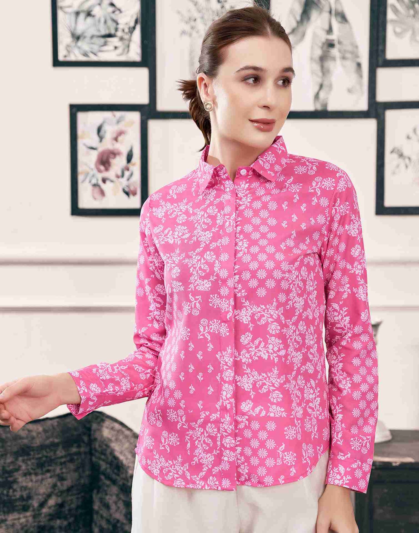 Pink Cotton Printed Shirt
