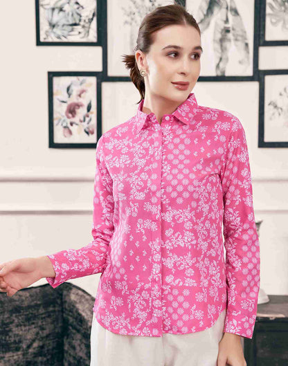 Pink Cotton Printed Shirt