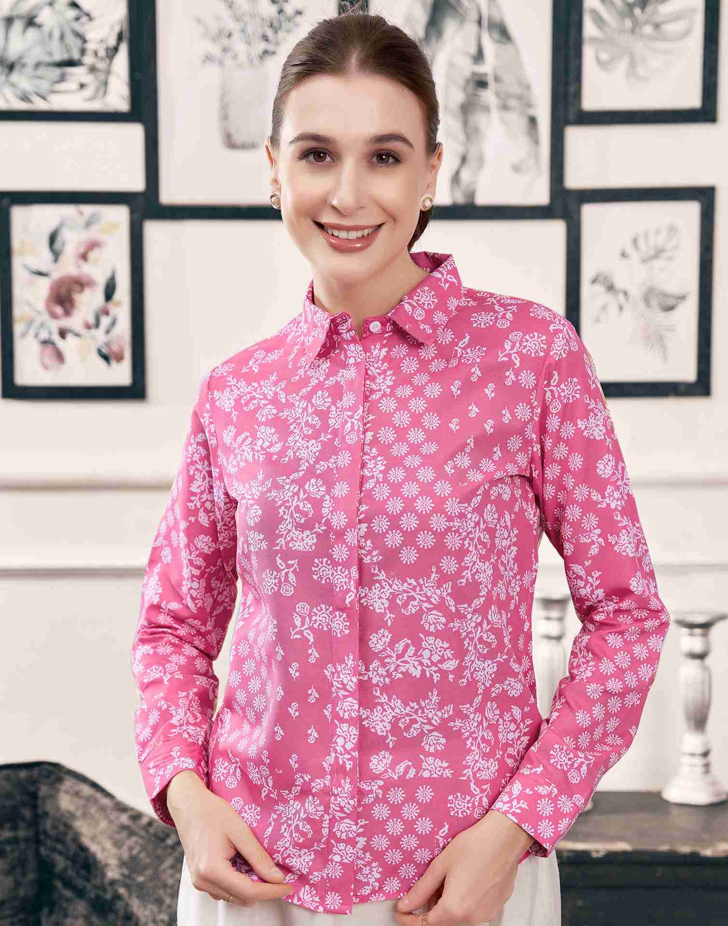 Pink Cotton Printed Shirt