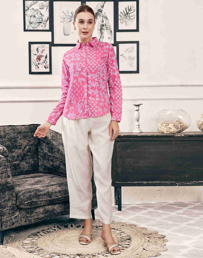 Pink Cotton Printed Shirt