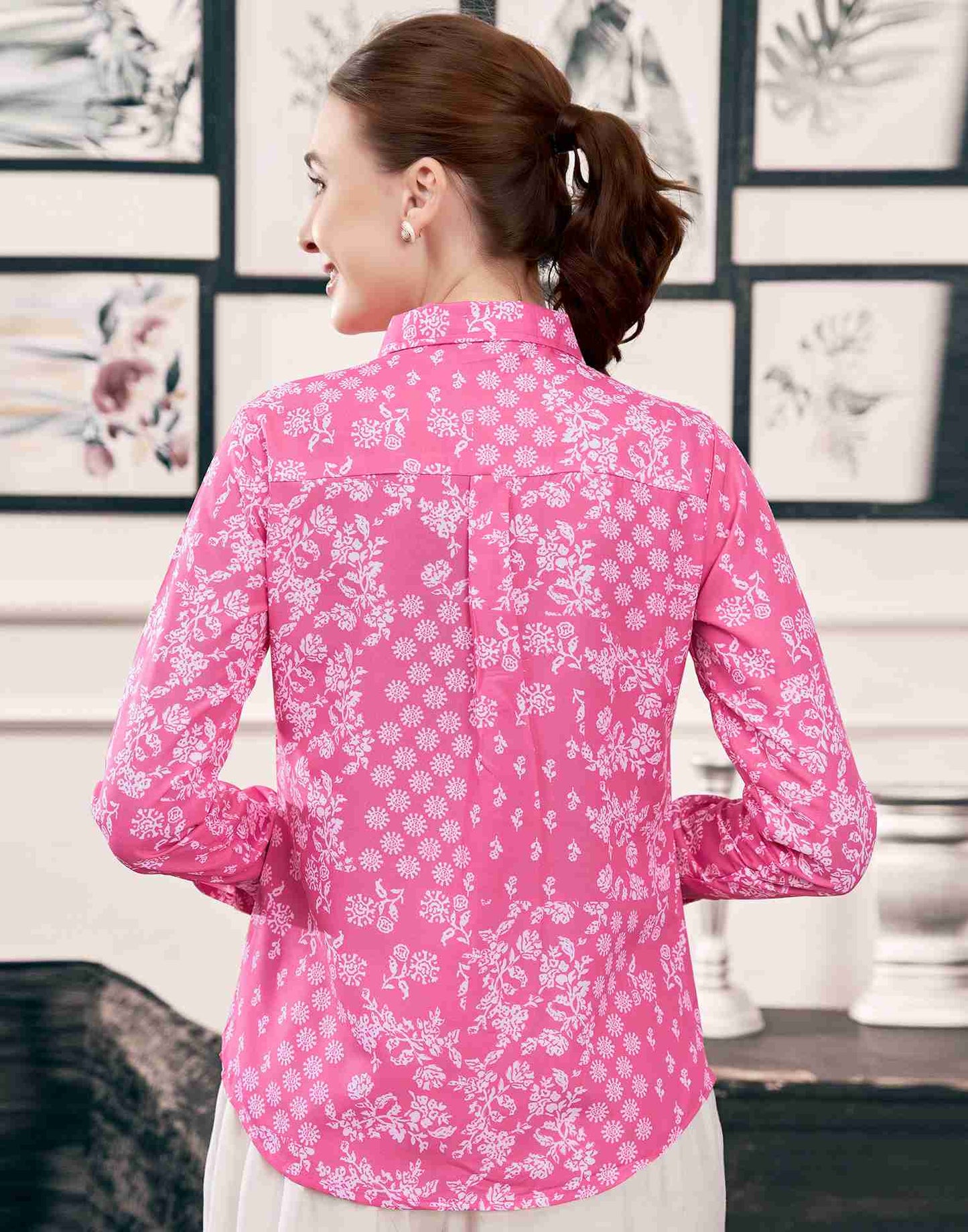 Pink Cotton Printed Shirt