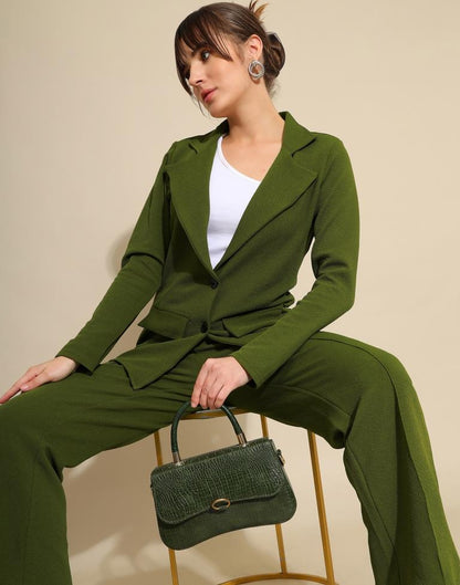 Mehandi Green Lycra Plain Co-ords Set