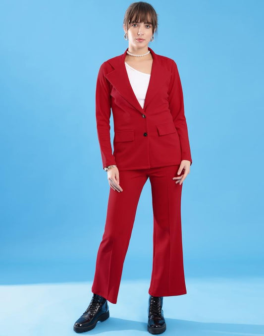 Red Lycra Plain Co-ords Set