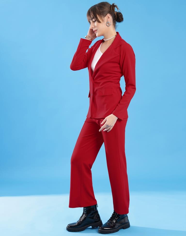 Red Lycra Plain Co-ords Set