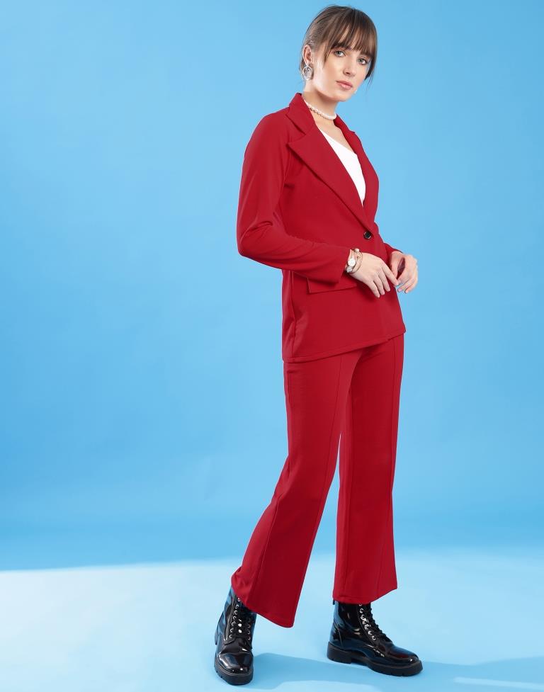 Red Lycra Plain Co-ords Set