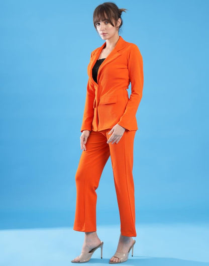 Orange Lycra Plain Co-ords Set