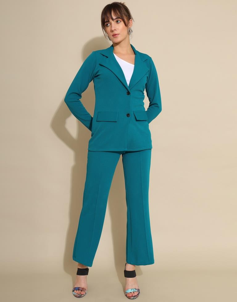 Teal Blue Lycra Plain Co-ords Set