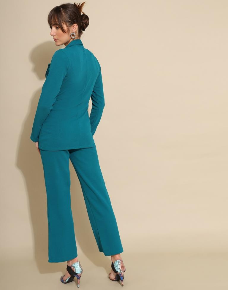 Teal Blue Lycra Plain Co-ords Set