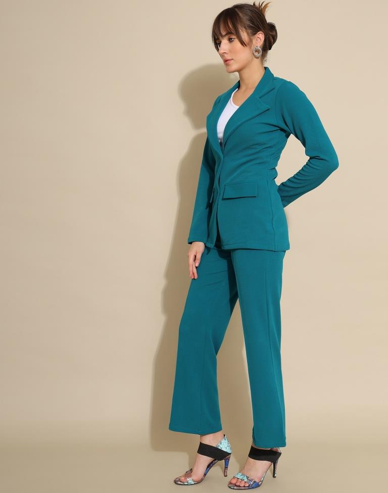 Teal Blue Lycra Plain Co-ords Set