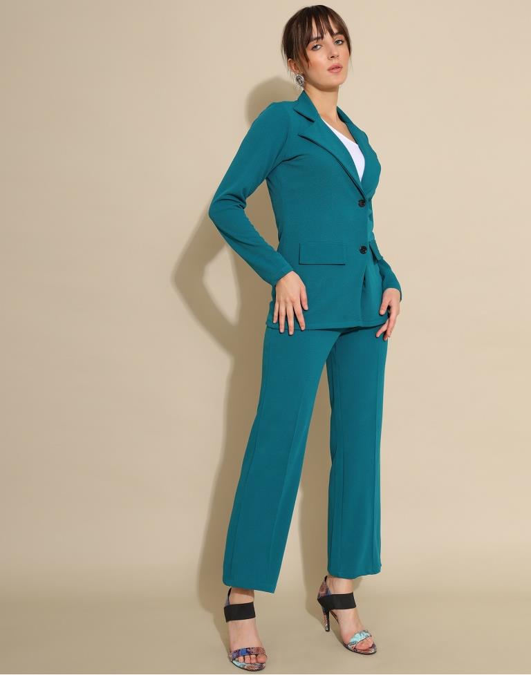 Teal Blue Lycra Plain Co-ords Set