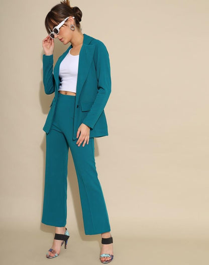 Teal Blue Lycra Plain Co-ords Set