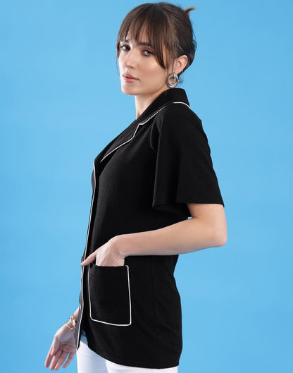 Black Lycra Plain Shirt Top