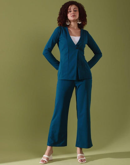 Teal Blue Lycra Plain Co-ords Set