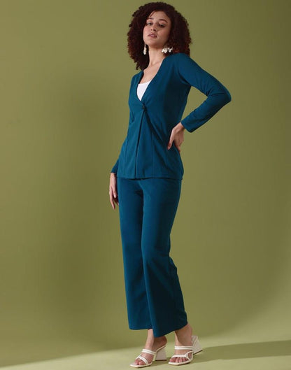 Teal Blue Lycra Plain Co-ords Set