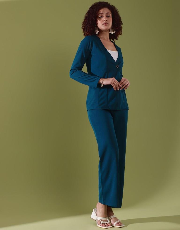 Teal Blue Lycra Plain Co-ords Set