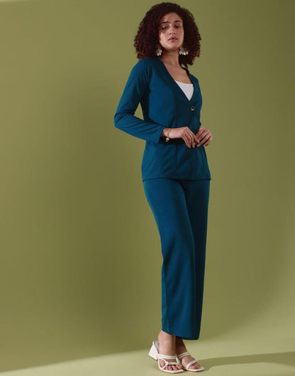 Teal Blue Lycra Plain Co-ords Set